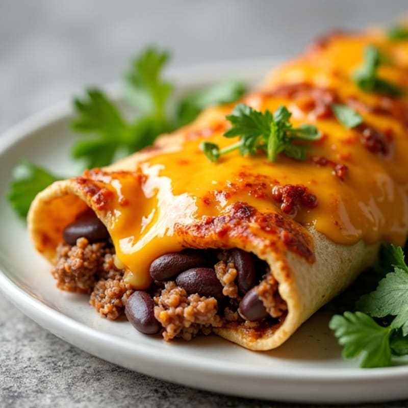 Lean Ground Beef and Black Bean Cheesy Tortilla Bake