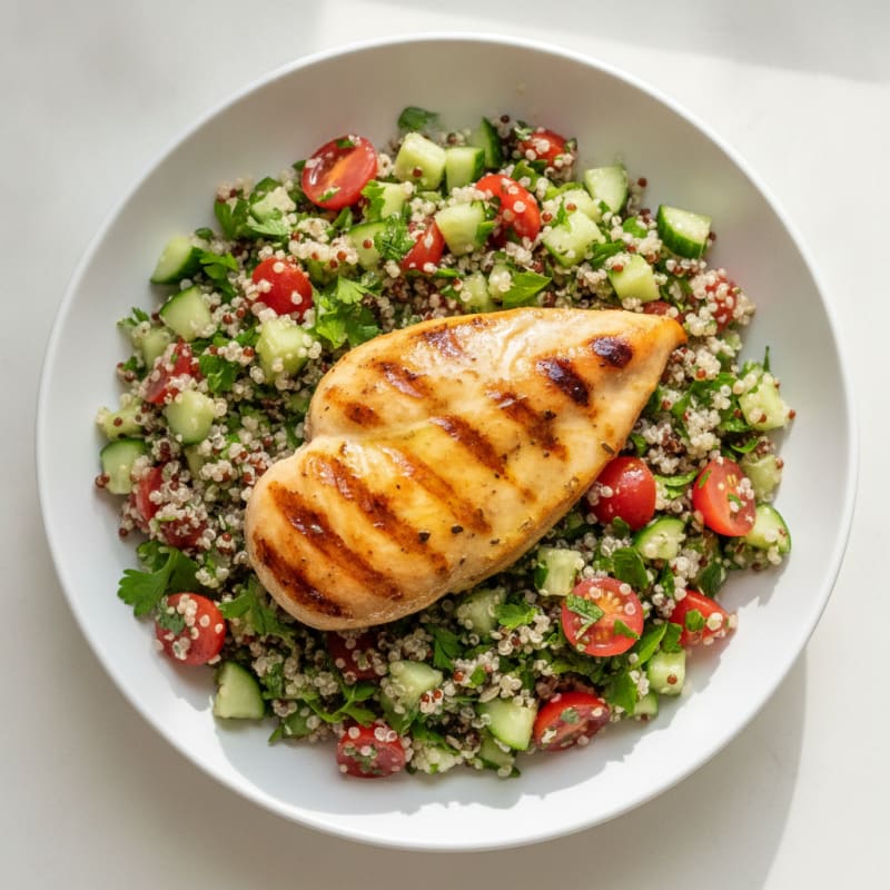 Grilled Lemon Herb Chicken Breast with Quinoa Tabbouleh
