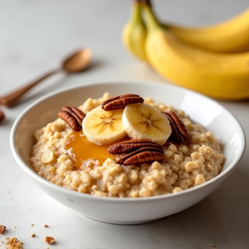 Caramelized Banana Protein Oatmeal with Toasted Pecans