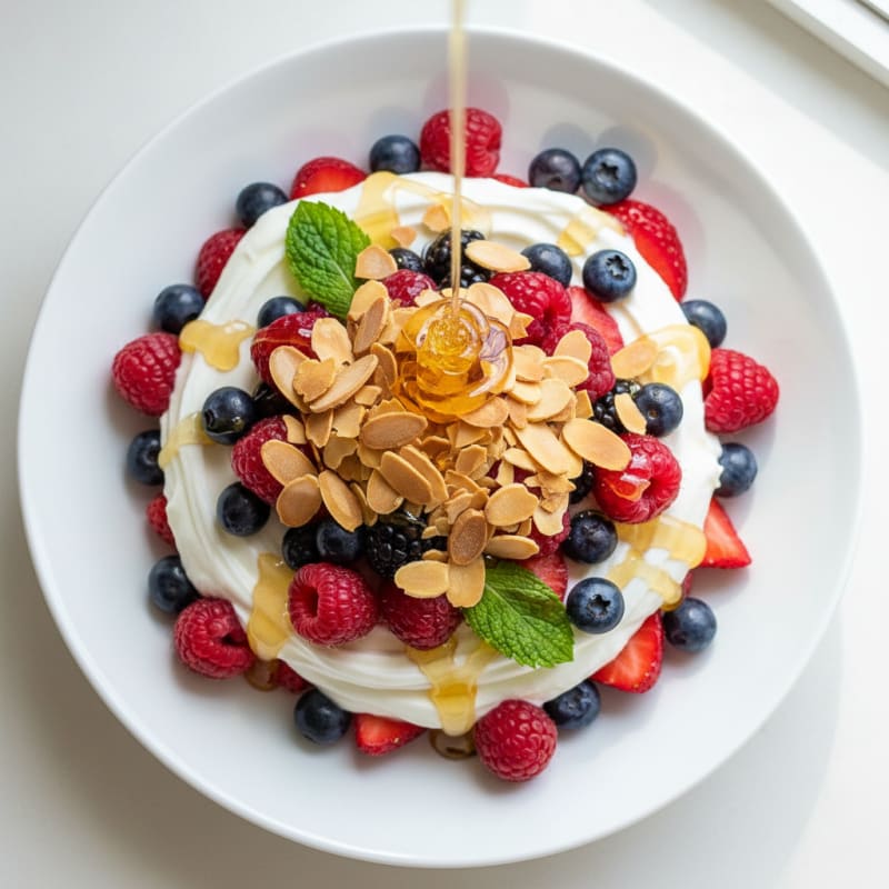 Silky Greek Yogurt Parfait with Mixed Berries and Almonds