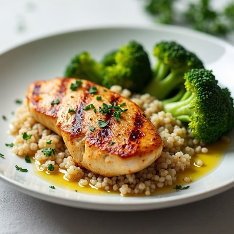 Grilled Chicken Breast with Quinoa and Steamed Broccoli