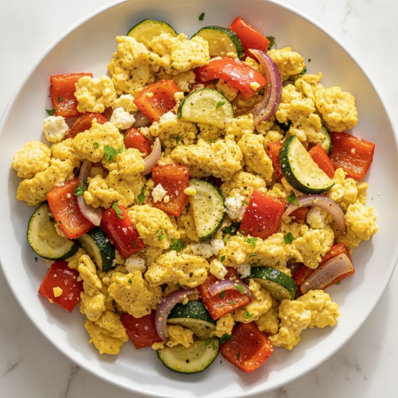 Hearty Scrambled Eggs with Roasted Vegetables