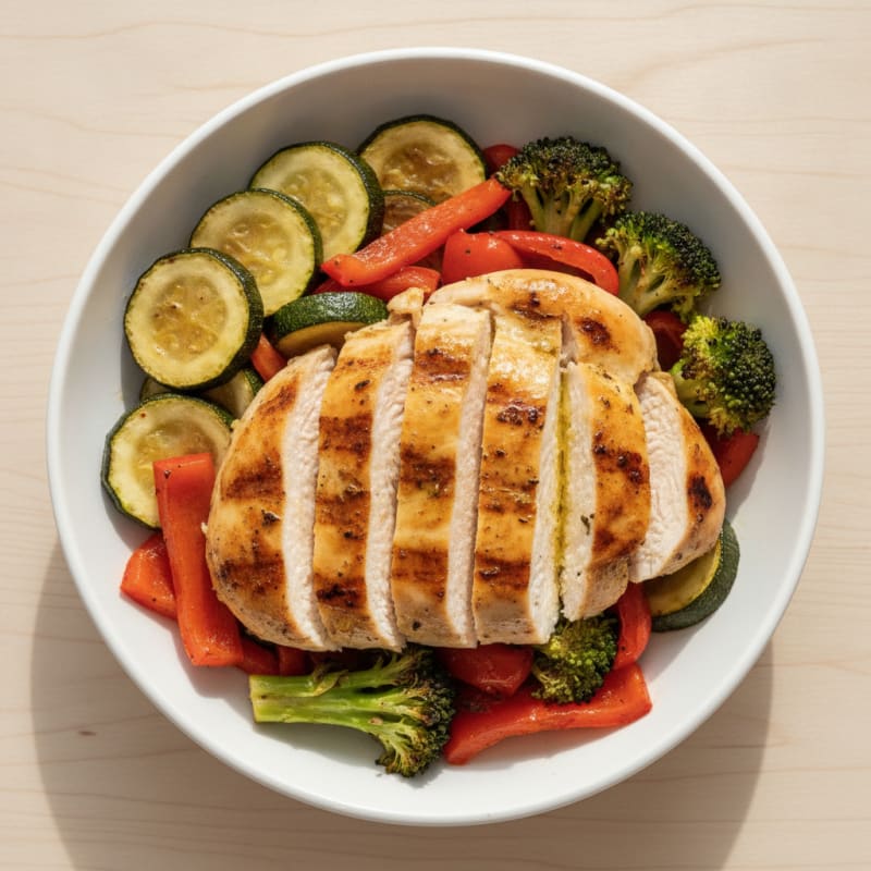 Grilled Chicken and Roasted Veggie Bowl