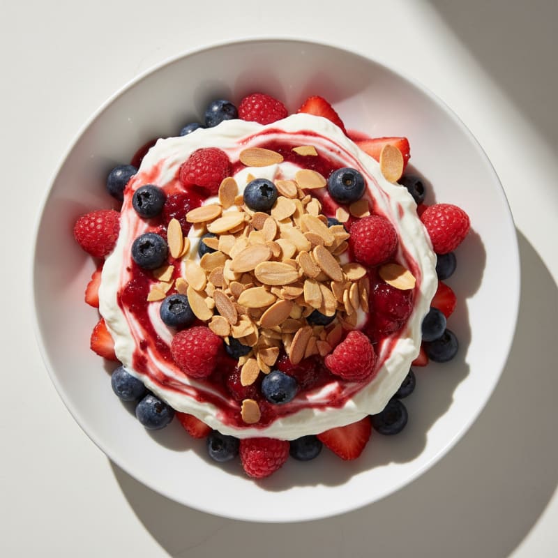 Greek Yogurt Protein Parfait with Mixed Berries and Almonds