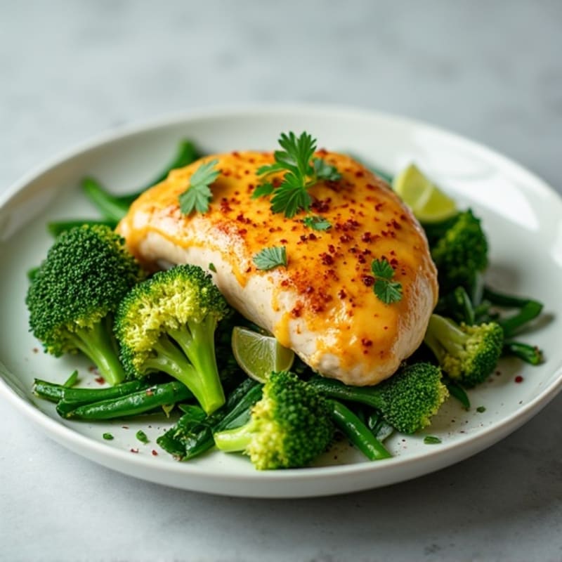 Spicy Creamy Coconut-Lime Chicken with Fresh Green Vegetables