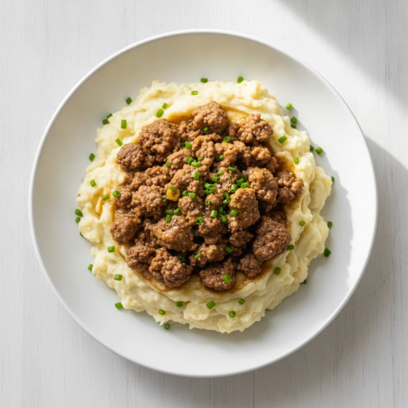 Buttery Garlic Mashed Potatoes with Savory Ground Beef