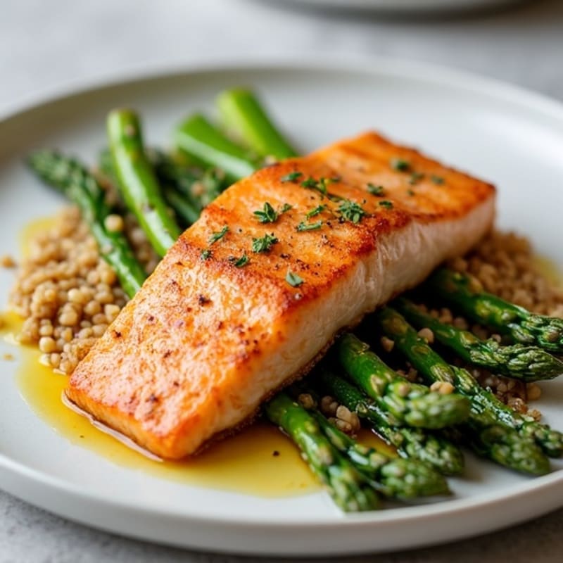 Crispy Skin Salmon with Roasted Asparagus and Quinoa