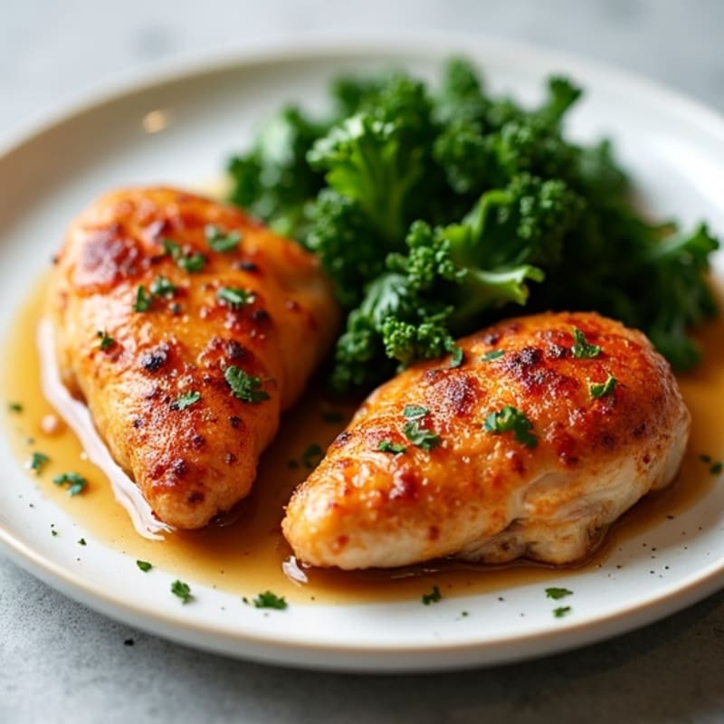 Crispy Roasted Chicken Quarters with Sautéed Kale and Sweet Peppers