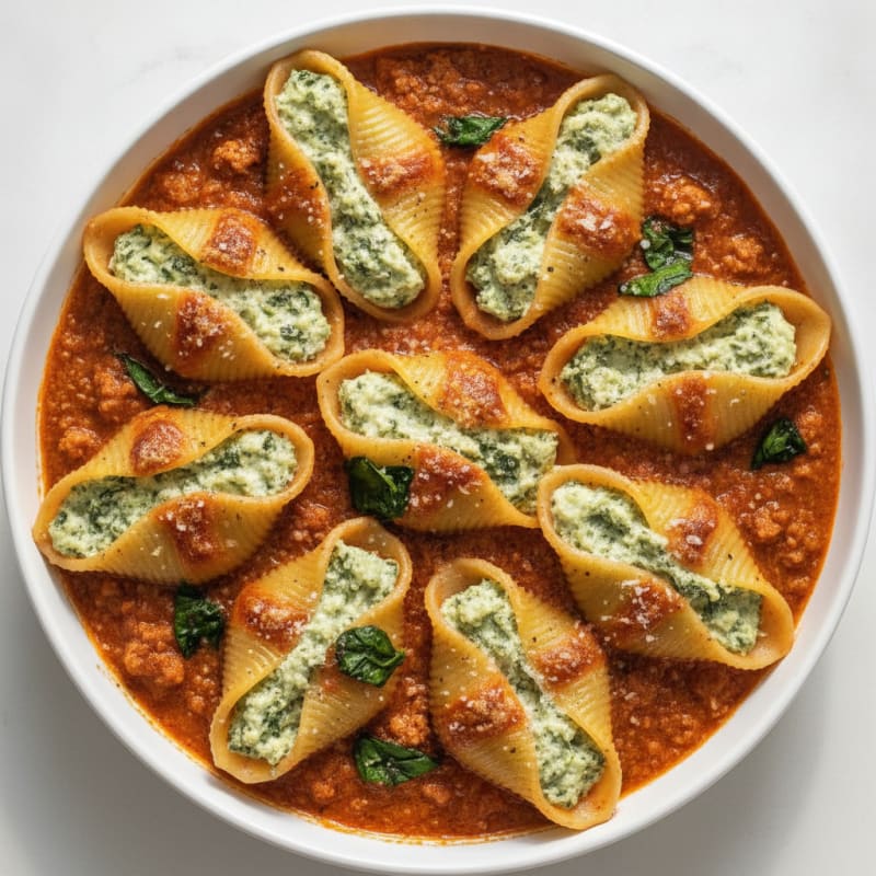 Spinach Ricotta Stuffed Shells Baked Marinara