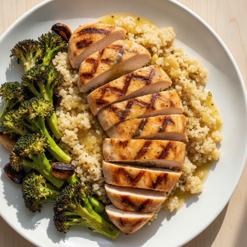 Grilled Chicken Breast with Quinoa and Roasted Broccoli