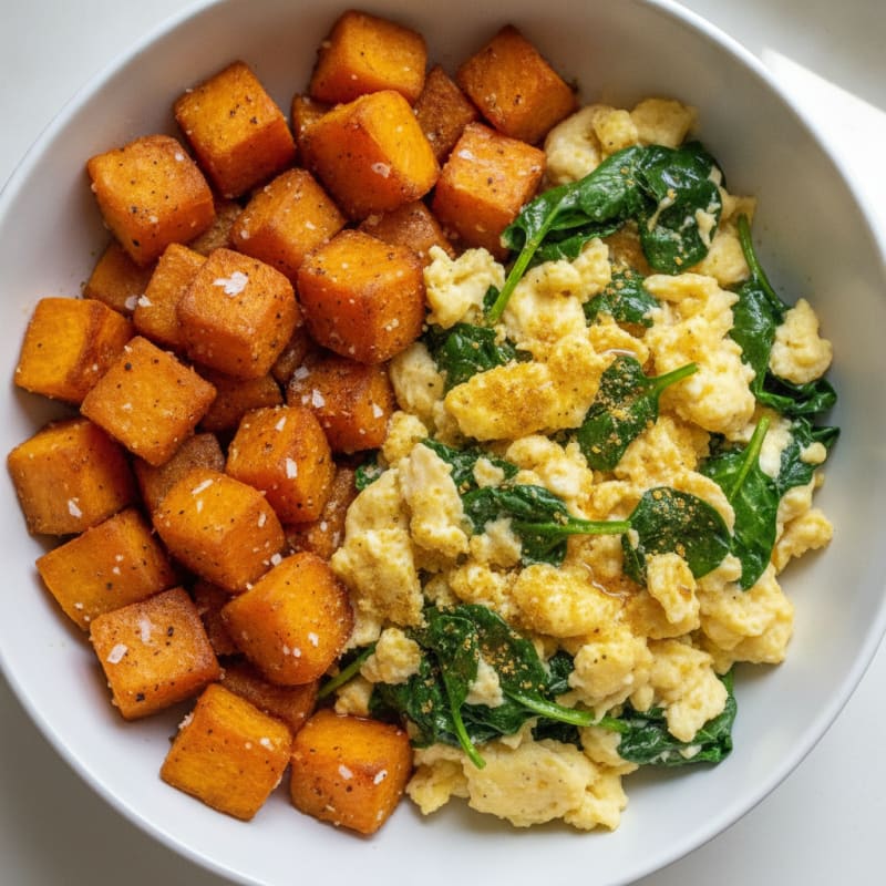 Scrambled Eggs with Roasted Sweet Potatoes