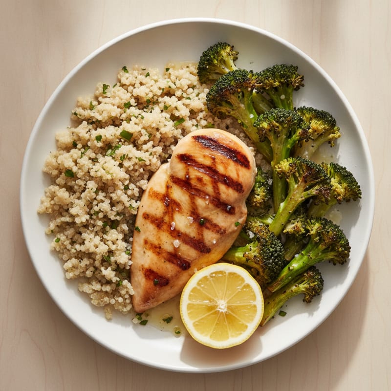 Grilled Chicken Breast with Quinoa and Roasted Broccoli