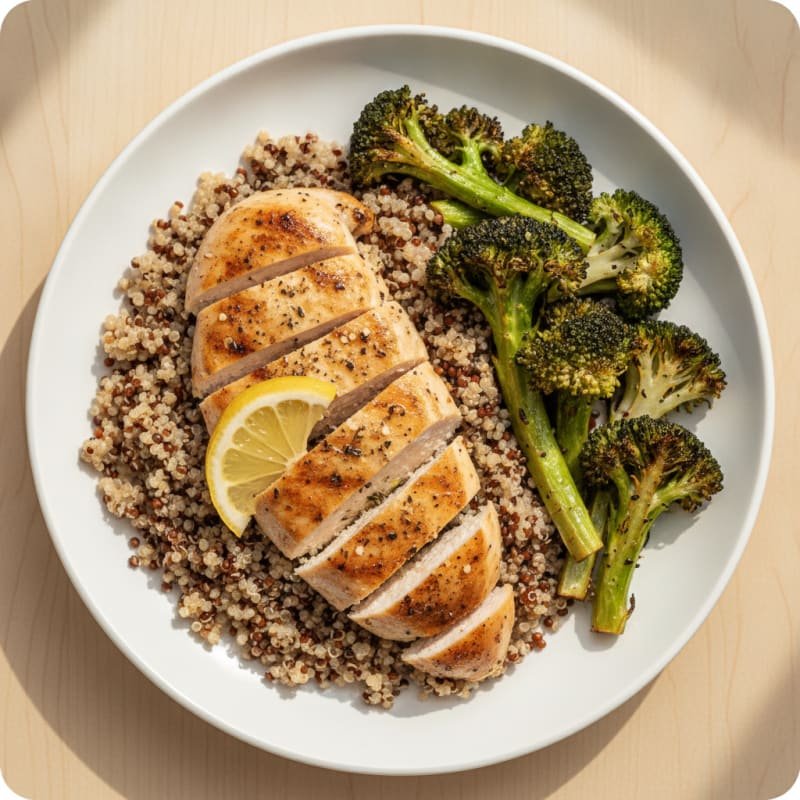 Grilled Chicken Breast with Quinoa and Roasted Broccoli