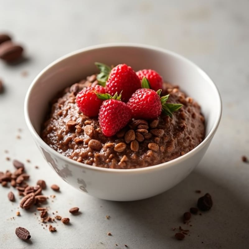 Creamy Dark Chocolate Protein Oatmeal with Crunchy Cacao Nibs