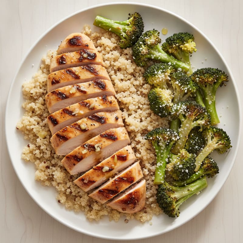 Grilled Chicken Breast with Roasted Broccoli and Quinoa