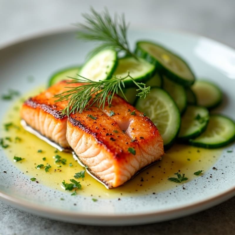 Crispy Salmon with Bright Cucumber and Dill Salad