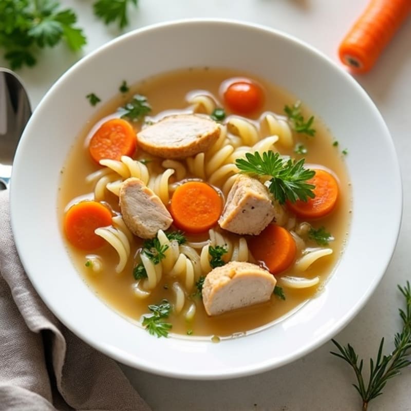 Hearty Chicken Noodle Soup with Fresh Vegetables and Herbs