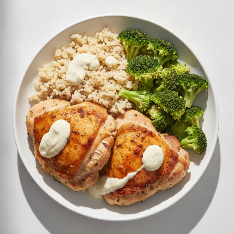 Oven-Baked Herb Chicken Thighs with Steamed Broccoli and Quinoa