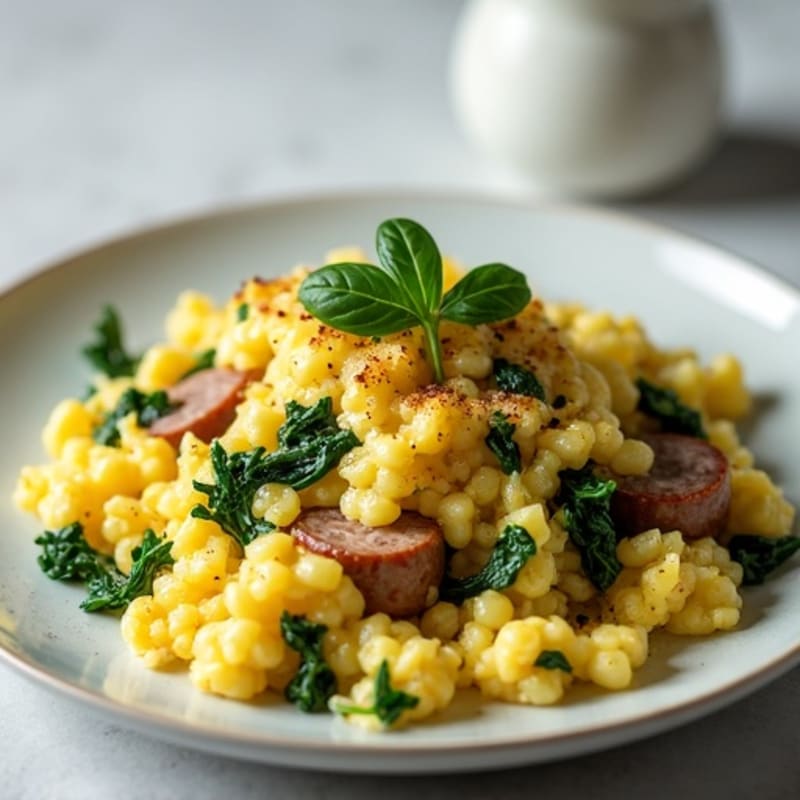 Egg White and Spinach Scramble with Turkey Sausage