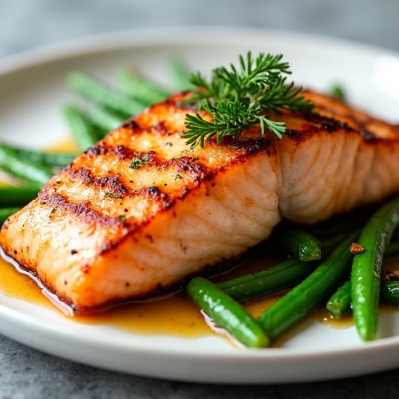 Crispy Skin Pan-Seared Salmon with Roasted Green Beans