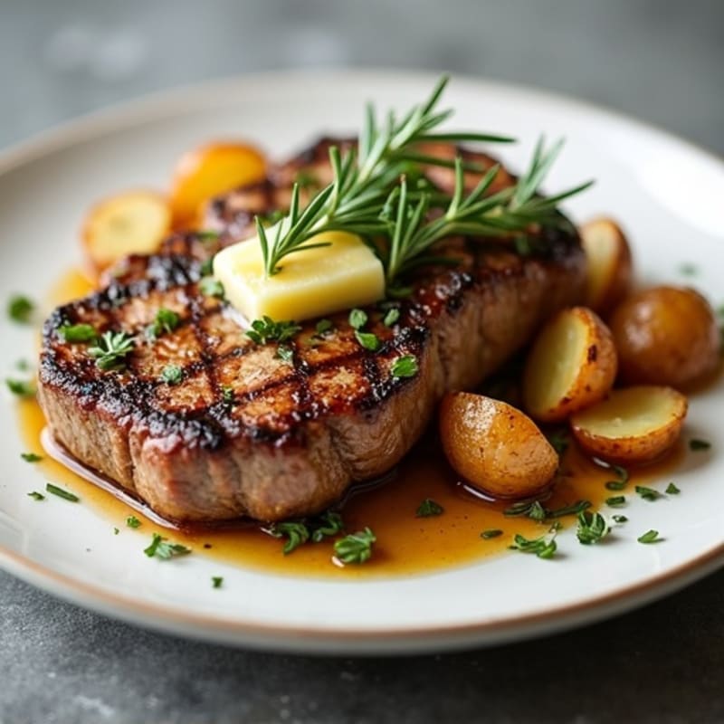 Herb-Garlic Butter Seared Steak with Roasted Baby Potatoes