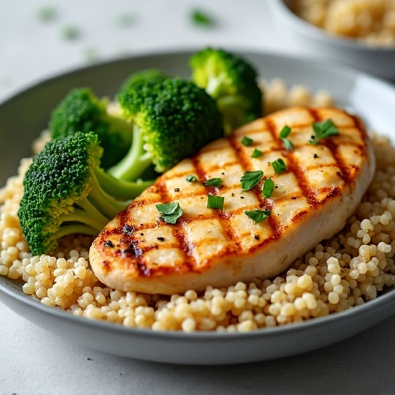 Grilled Chicken Breast with Quinoa and Roasted Broccoli