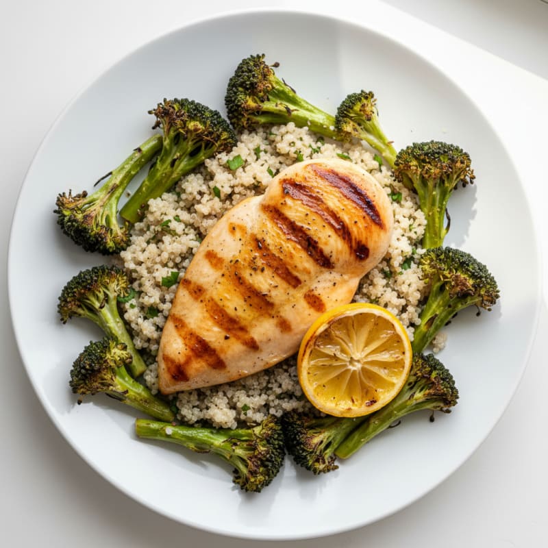 Grilled Chicken Breast with Quinoa and Roasted Broccoli
