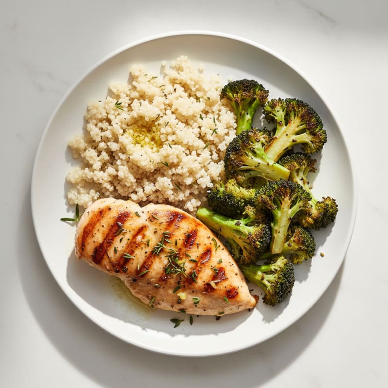 Grilled Chicken Breast with Quinoa and Roasted Broccoli