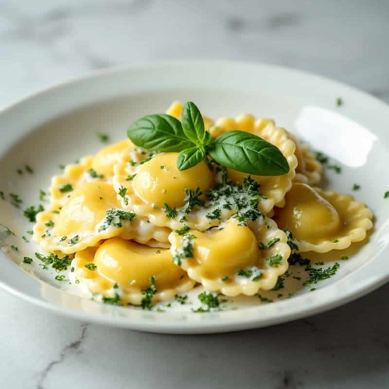 Creamy Ricotta Spinach Ravioli with Herb Sauce