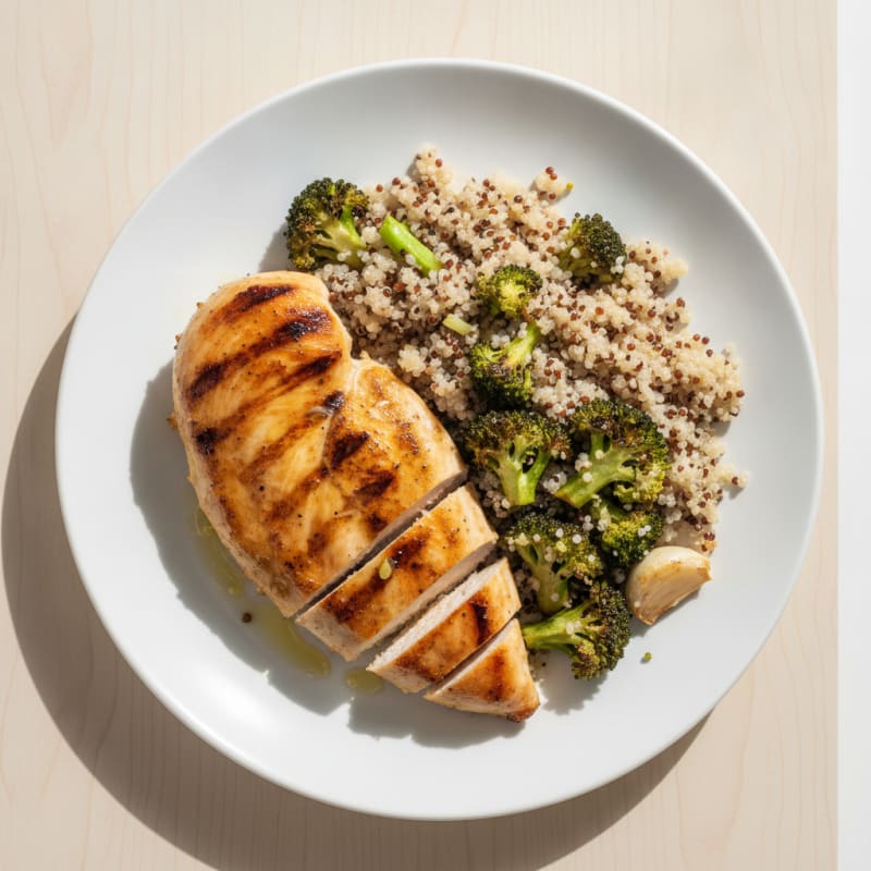 Grilled Chicken Breast with Roasted Broccoli and Quinoa