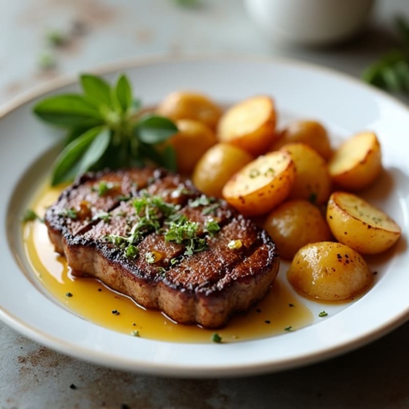 Pan-Seared Garlic Butter Steak with Roasted Potatoes