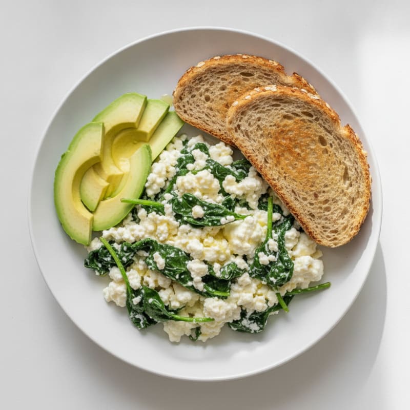 Egg White and Cottage Cheese Scramble with Sautéed Spinach