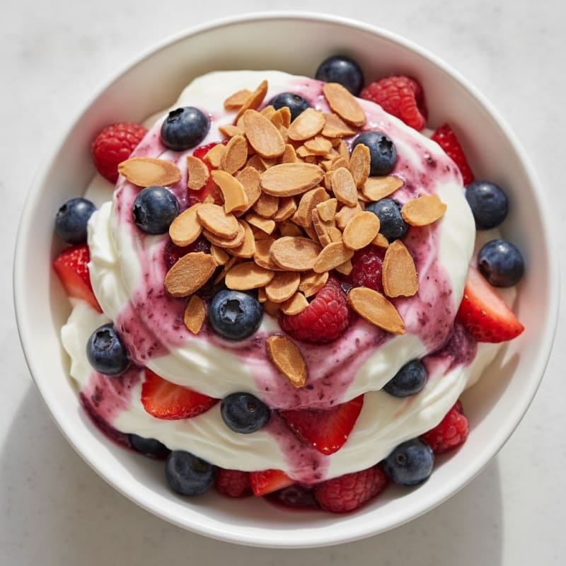 Greek Yogurt Protein Parfait with Mixed Berries and Almonds
