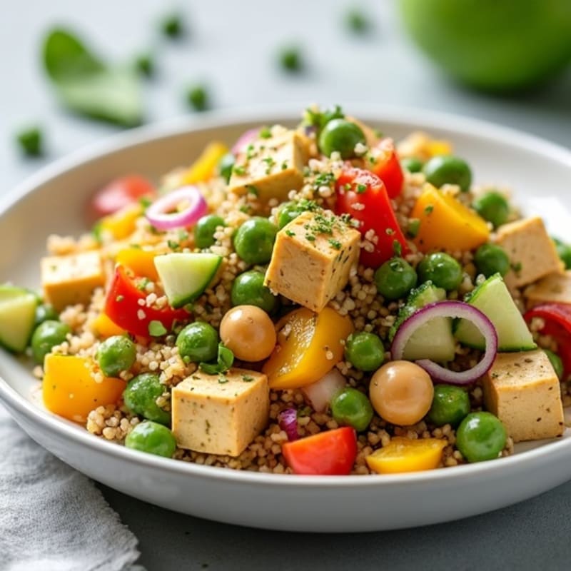 Chickpea Quinoa Salad with Crunchy Vegetables and Lemon Tahini Dressing