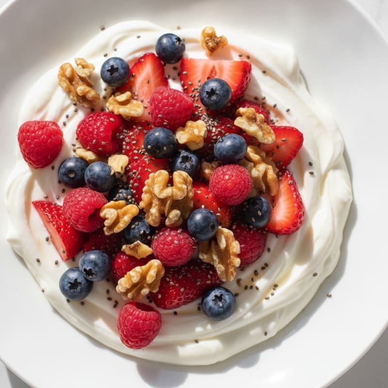 Greek Yogurt Protein Pudding with Mixed Berries