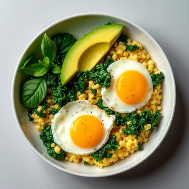 Fluffy Egg and Spinach Scramble with Avocado