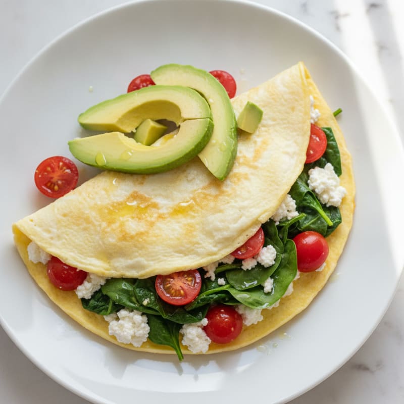 Egg White Spinach Omelette with Cottage Cheese and Tomatoes