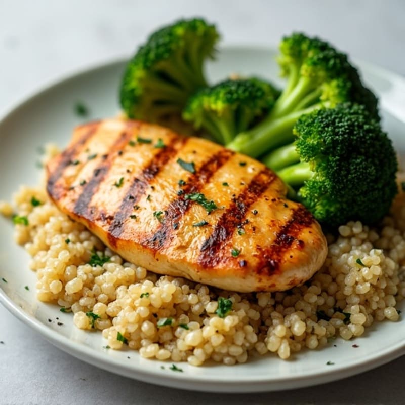 Grilled Chicken Breast with Quinoa and Roasted Broccoli