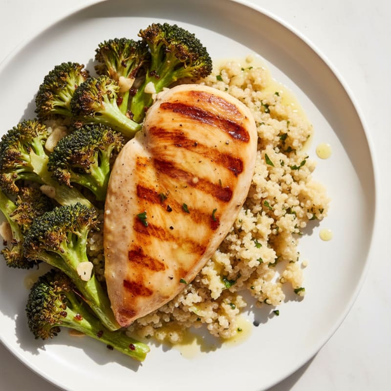 Grilled Chicken Breast with Quinoa and Roasted Broccoli