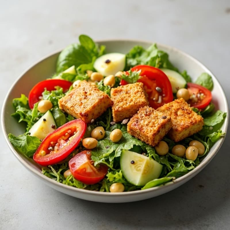 Crispy Tofu and Edamame Power Salad with Tahini Dressing