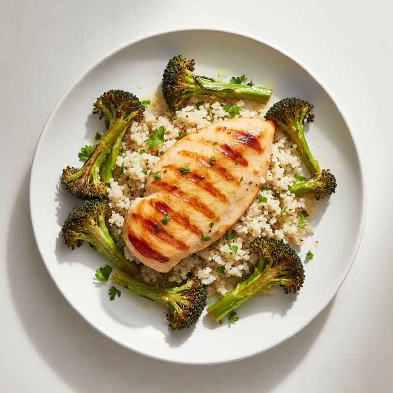 Grilled Chicken Breast with Quinoa and Roasted Broccoli