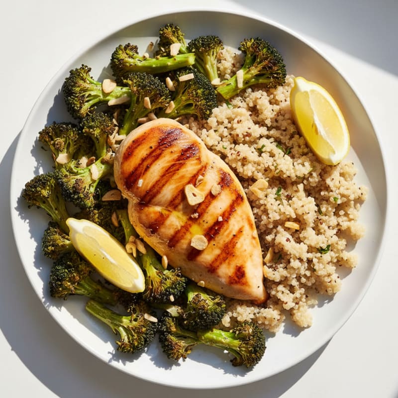 Grilled Chicken Breast with Quinoa and Roasted Broccoli