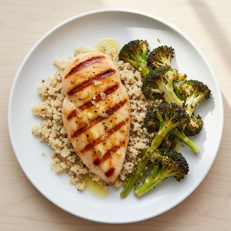 Grilled Chicken Breast with Quinoa and Roasted Broccoli
