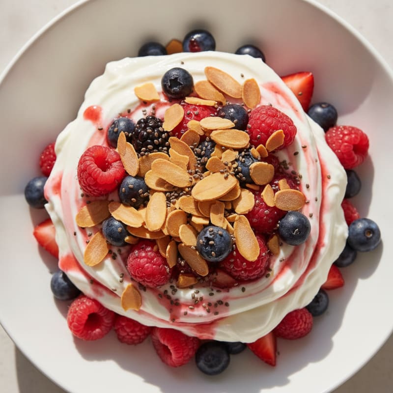 Greek Yogurt Protein Parfait with Mixed Berries and Almonds