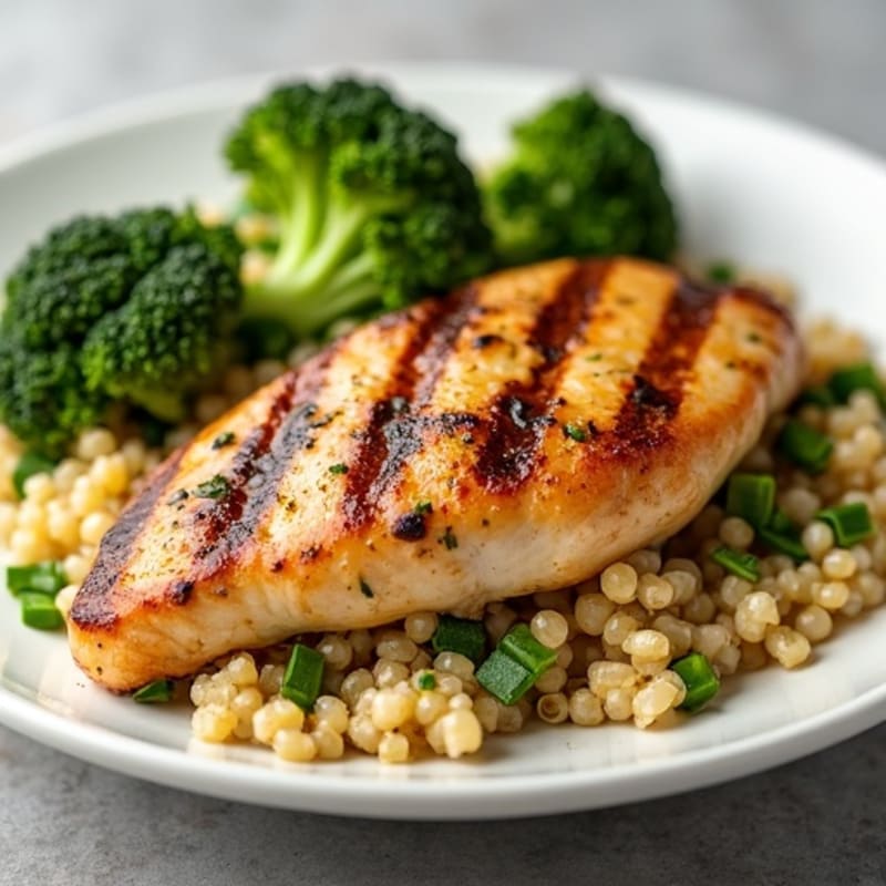 Grilled Chicken Breast with Quinoa and Roasted Broccoli