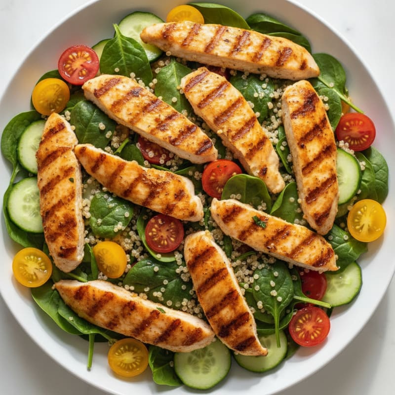 Grilled Chicken and Quinoa Salad with Fresh Spinach
