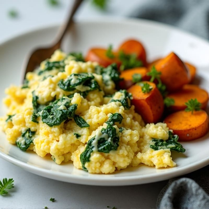 Egg White and Spinach Scramble with Roasted Sweet Potato