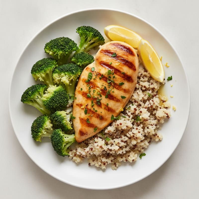 Grilled Chicken Breast with Quinoa and Steamed Broccoli