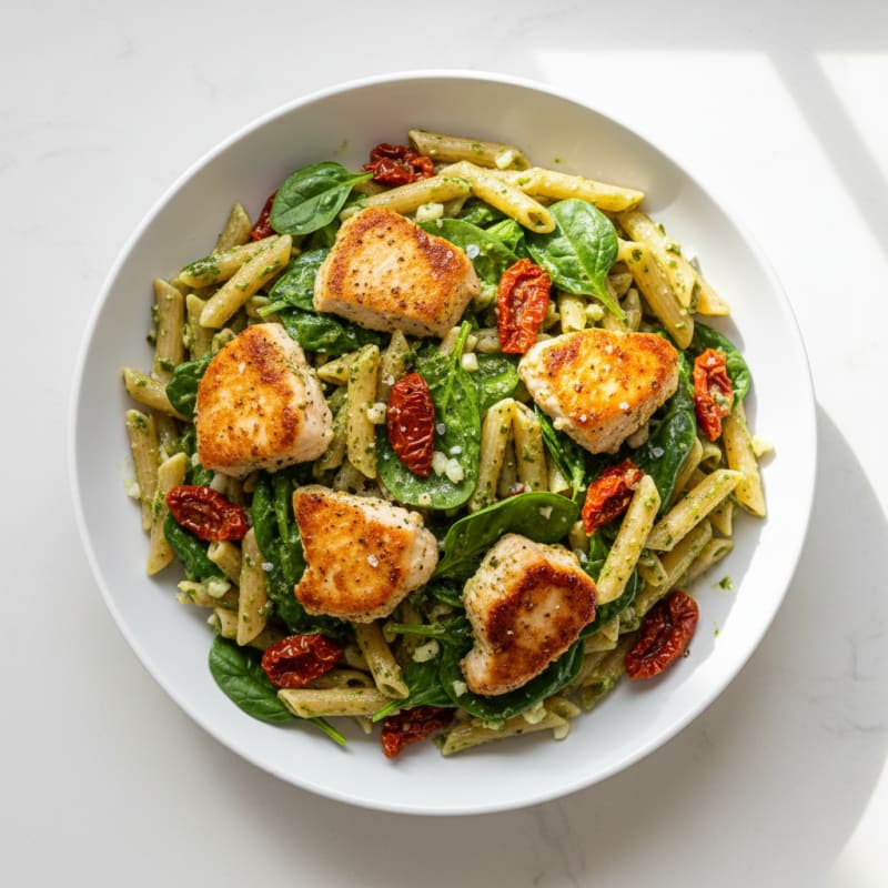 Creamy Pesto Chicken Pasta with Sun-Dried Tomatoes