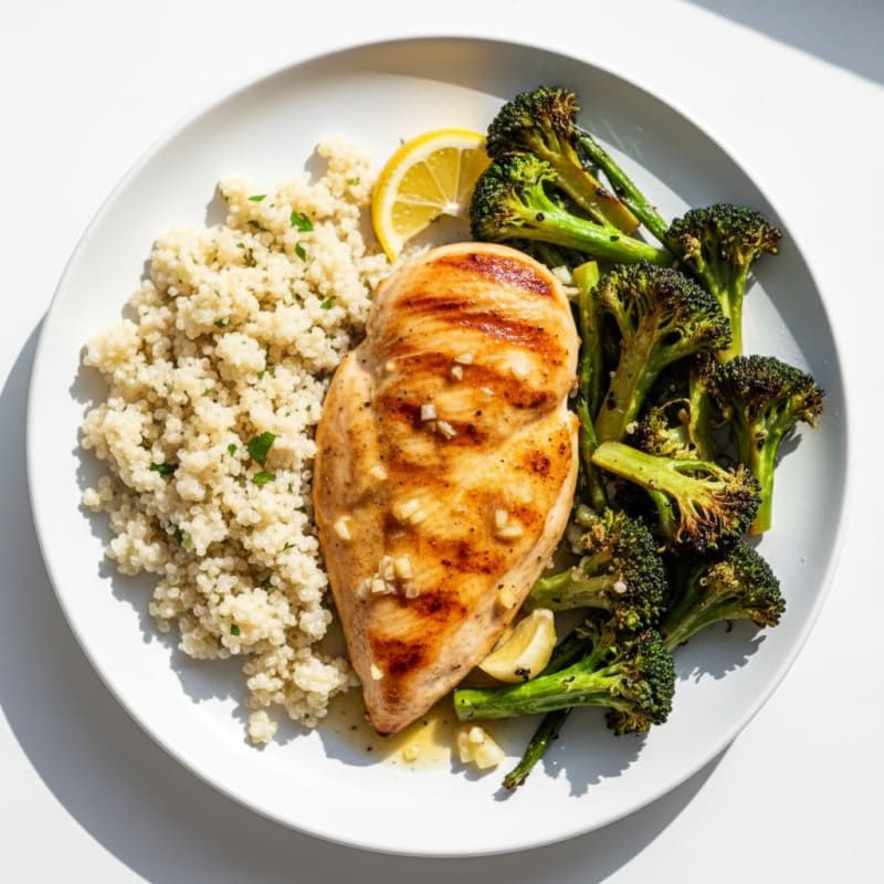 Grilled Chicken Breast with Quinoa and Roasted Broccoli
